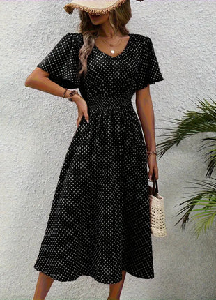 Polka Dot Short Sleeve Long Dress