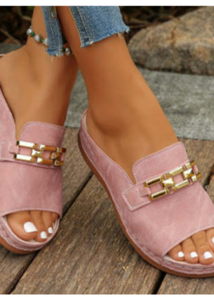 Peep Toe Mule with Metal Accessories