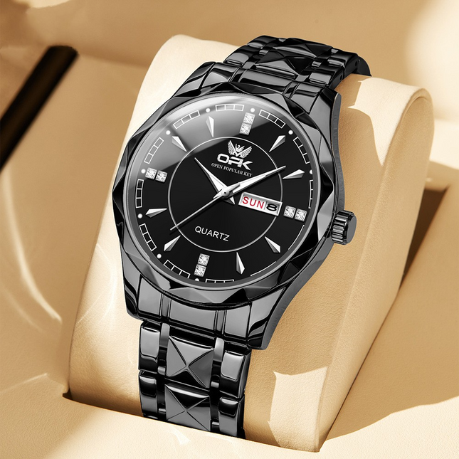 Stainless Steel Double Calendar Waterproof Watch