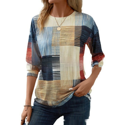 Women's Printed Round Neck Long Sleeve Top