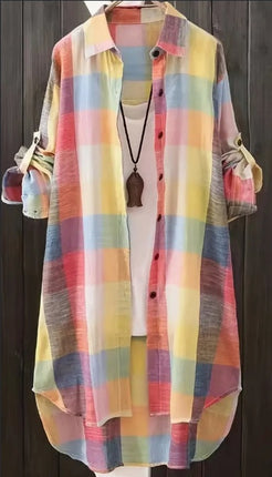 Plus Size Plaid Collared Long Sleeve Cardigan