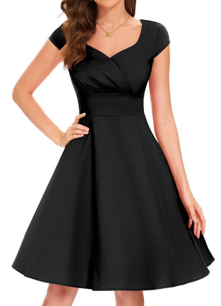 Retro V-neck Half Sleeve Waist Dress