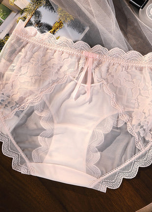 Plus Size Pure Cotton Lace Hollow Mesh 7A Antibacterial Briefs