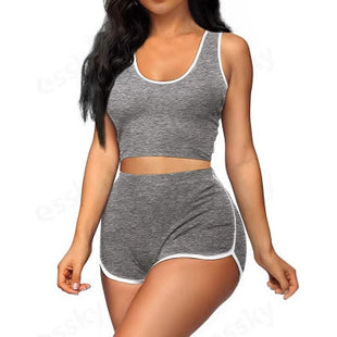 Fashion Casual Multicolours Sports Top & Shorts Suit