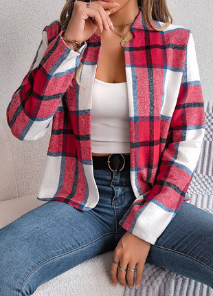 Plaid Long Sleeve Woolen Jacket