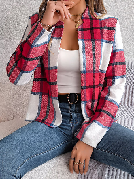 Plaid Long Sleeve Woolen Jacket