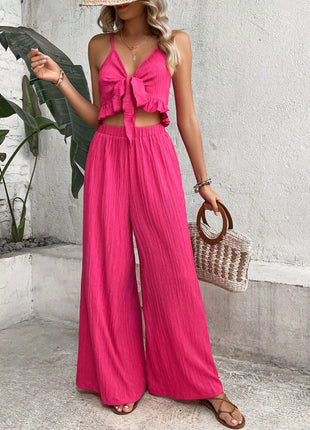 Pariaura Knot Front Cami Top Wide Leg Pants