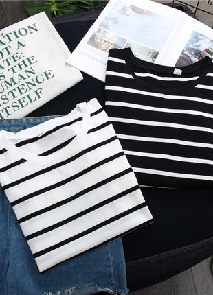 Black Striped Western Style Long-sleeved T-shirt