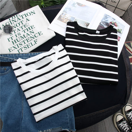 Black Striped Western Style Long-sleeved T-shirt