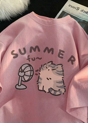 Hong Kong Style Half Sleeve Loose Cotton Short Sleeve