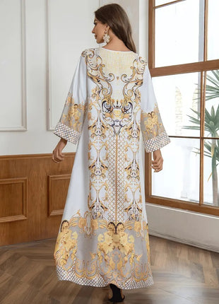 Round Neck Rhinestone Long Dress