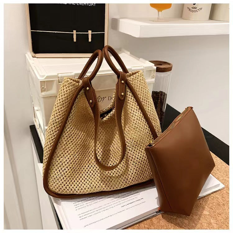 Trendy Fashion Large Capacity Contrast Colour Tote Handbags