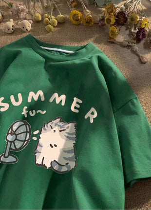 Hong Kong Style Half Sleeve Loose Cotton Short Sleeve