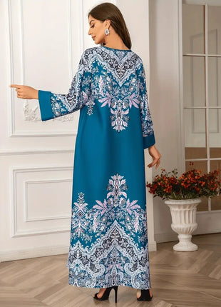 Kaftan Long Sleeved Round Neck with Bead Embellishment Dress