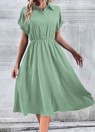 Midi Shirt Collar Short Sleeve Dress