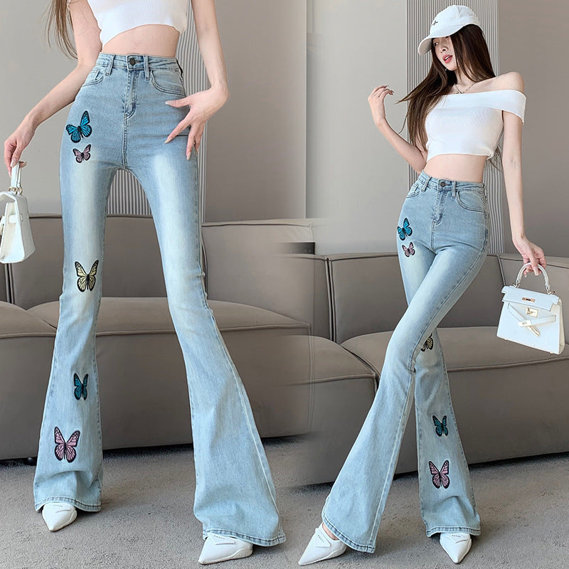 Printed Butterfly Flared Jeans