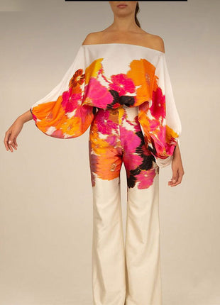 Round Neck Loose Batwing Sleeve Wide Leg Jumpsuit