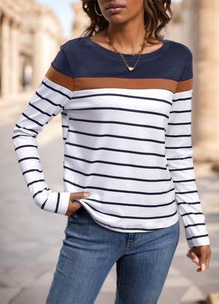 Round Neck Striped Long Sleeve T-Shirt