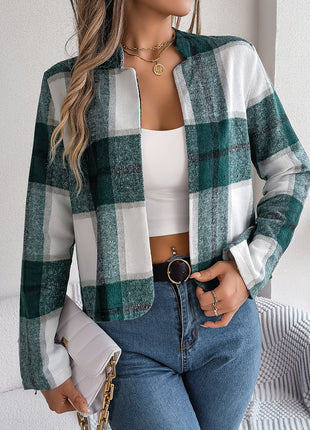 Plaid Long Sleeve Woolen Jacket