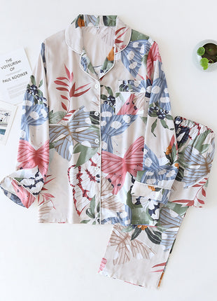 Rayon Silk V-neck Long Sleeve Pyjama Set