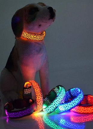 LED Safety Adjustable Nylon Leopard Dog Collar