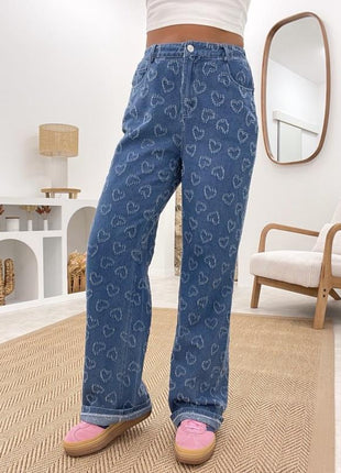 Denim Trousers Love Crochet Wash Straight Jeans