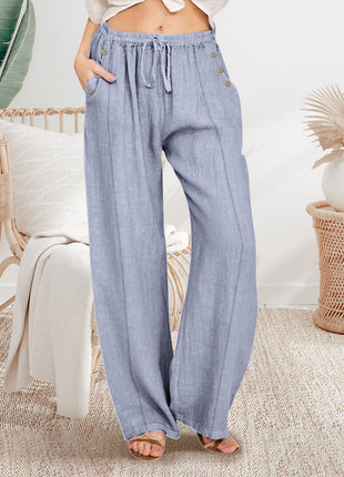 Loose Button Casual Wide-leg Trousers
