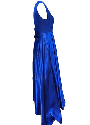V Neck Sleeveless Backless Bow Ball Evening Dress