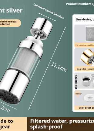 360° Rotating Faucet Splash-Proof Head – Double Filter Stainless Steel Nozzle