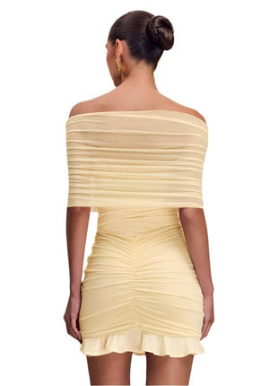 Tube Top Pleated Mesh Splicing Dress