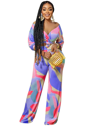 Long-sleeved Trousers V-neck Two-piece Suit