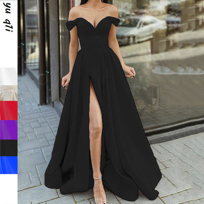 Multi-color Tube Top V-neck Backless Large Swing Split Sleeveless Dress