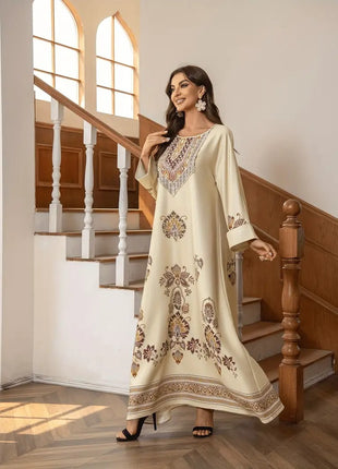 Elegant Floral Printed Middle Eastern Long Dress