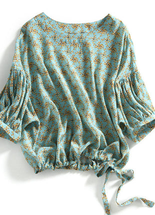 Cropped Lantern Sleeve Floral Top