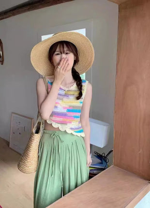 Hollow-out Knitted Sling Crocheted Sleeveless Tassel Top