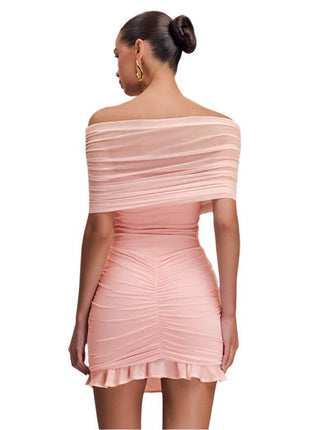 Tube Top Pleated Mesh Splicing Dress