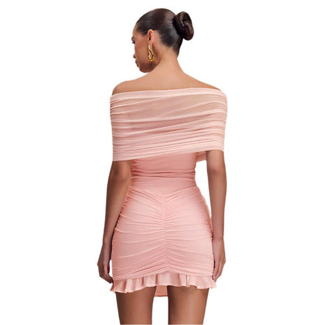 Tube Top Pleated Mesh Splicing Dress