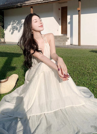 Deep V New Patchwork Slim Fit Spaghetti Straps Tiered-Ruffle Long Dress