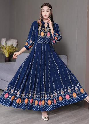 Bohemian Ethnic Style Embroidered Large Swing Dress