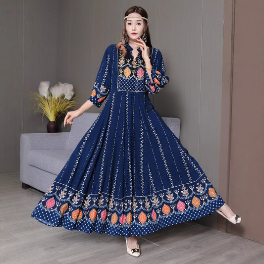 Bohemian Ethnic Style Embroidered Large Swing Dress