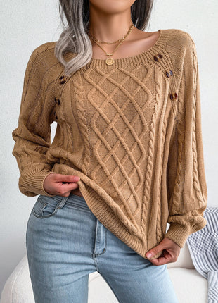 Square Neck Long Sleeve Knitted Sweater