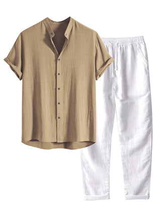 Casual Stand Collar Slim Fit Cotton And Linen Suit