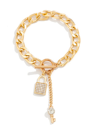 Thick Chain with Shiny Lock and Key Pendant Necklace Single or Combinations