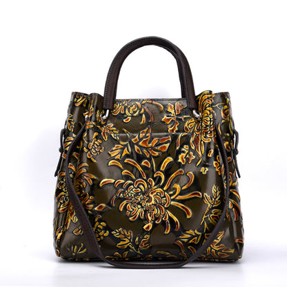 Trendy Three-dimensional Embossed First Layer Cowhide Bag