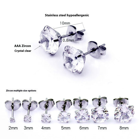 Butterfly Clasp Four-Claw Zircon Stud Earrings