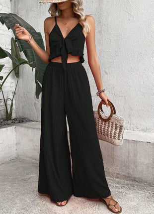 Pariaura Knot Front Cami Top Wide Leg Pants
