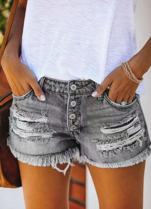 Fringed Denim Shorts Straight Breasted Hot Shorts