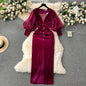 Vintage Velvet High-end Affordable Luxury Niche Lantern Sleeve Slim Mid-length Split Knee-length Court Style Dress