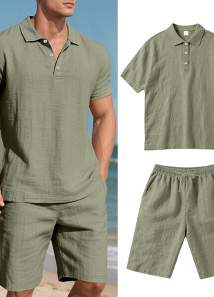 Summer Loose Casual Linen Breathable Short Beach Sleeve Shorts Set