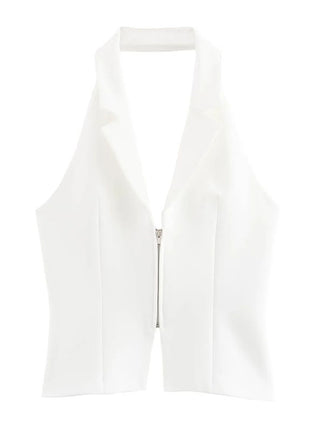 Slim-fit Zipper Backless Hanging Collar Top